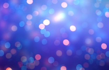 Garland lights on night low blue background. Bokeh abstract texture. Confetti blurred illustration. Sequins defocused pattern.