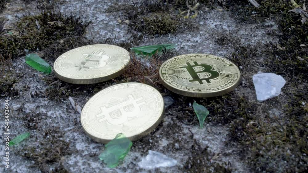 Poster iphysical bitcoin in shards on stone
