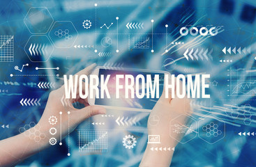 Work From Home theme with person using a smartphone