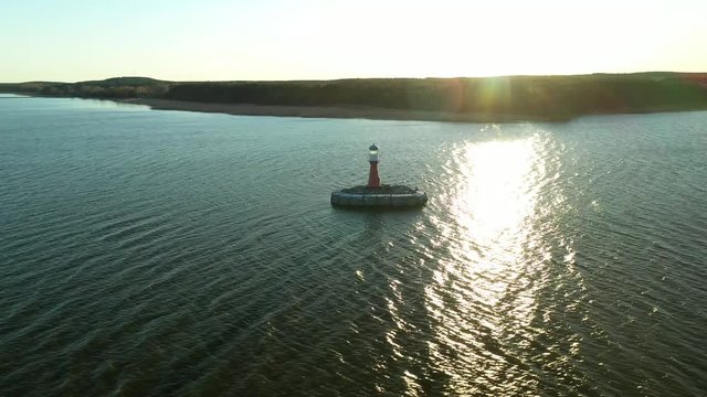 Aerial view of Pervalka lighthouse in Curonian lagoon, Lithuania.