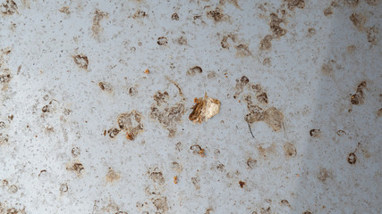 The dirt on the car that consists of the lever