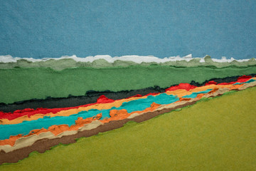 abstract river landscape created with handmade rag paper