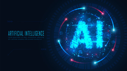 Ai hexagon logo text in futuristic concept suitable for future technology artwork , Responsive web banner