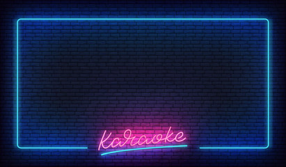 Karaoke neon. Template with glowing border and Karaoke lettering - obrazy, fototapety, plakaty