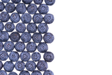 Set of blueberries isolated on white. Texture of fresh blueberry berries closeup. Juicy forest blueberries, bilberries