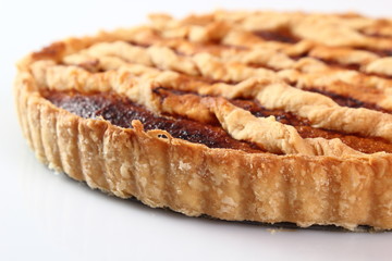 Shoofly Tart with Golden Syrup Filling. Isolated on white background.