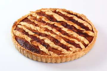 Shoofly Tart with Golden Syrup Filling. Isolated on white background.