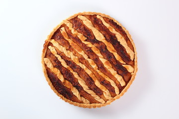Shoofly Tart with Golden Syrup Filling. Isolated on white background.
