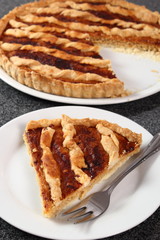 Shoofly Tart with Golden Syrup Filling on Granite Surface