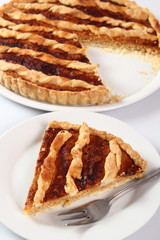 Shoofly Tart with Golden Syrup Filling. Isolated on white background.