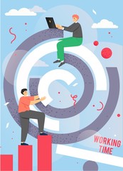 Office working time vector poster design template