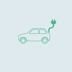 Electric car green icon. vector outline simple flat symbol