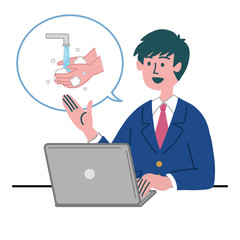 ブレザー　学生　男性　パソコン　手洗い