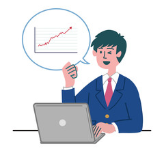 ブレザー　学生　男性　パソコン　グラフ　上昇