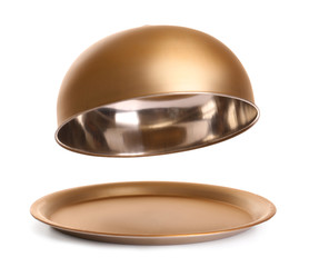 Fototapeta premium Tray and cloche on white background