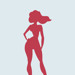 silhouette of a sexy super woman red color. vector symbol