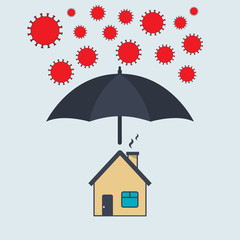 home safe under an umbrella from coronavirus infection. vector symbol