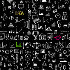 Business doodle background seamless pattern. Drawing illustration hand drawn vector on chalkboard eps10