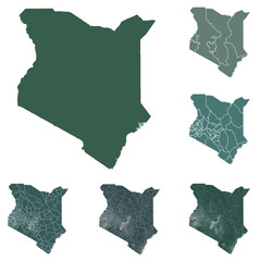 Kenya map outline administrative regions vector template for infographic design. Administrative borders.