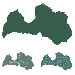 Latvia map outline administrative regions vector template for infographic design. Administrative borders.