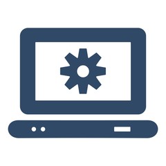 Laptop settings icon. Computer with gear sign. Flat design.