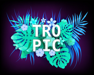 Summer Tropic trendy neon tropical leaves exotical plants palm jungle leaf