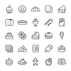 Bakery pastry and bread 25 line icons