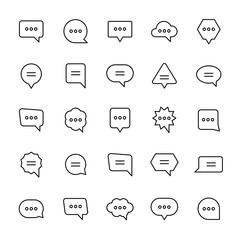 Chat speech bubble and text box 25 line icons