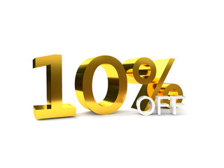 10% sale off Summer sale. End of season. 3D rendering. Shock price isolated on white background.