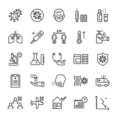Coronavirus, Health and medical 25 line icons