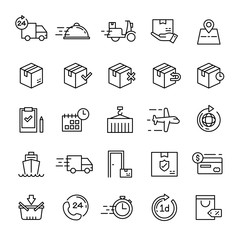 Delivery and shipping 25 line icons