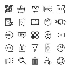 E-commerce and online shopping 25 line icons
