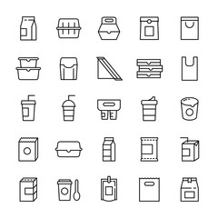 Food packaging and beverages 25 line icons