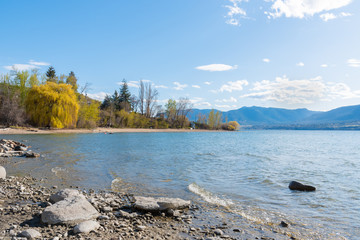 View of small bay and Three Mile Beach on Okanagan Lake near Penticton, BC, Canada © Amy Mitchell