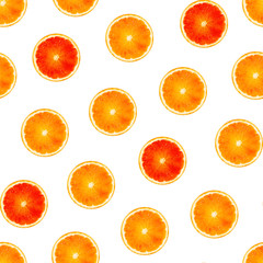 Seamless orange grapefruit pomelo fruit pattern isolated on white background.