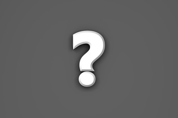 White paper style plain font - question mark isolated on grey background, 3D illustration of symbols