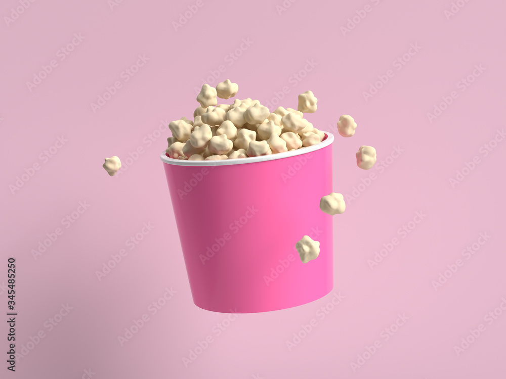 Poster abstract cartoon style popcorn bucket 3d rendering