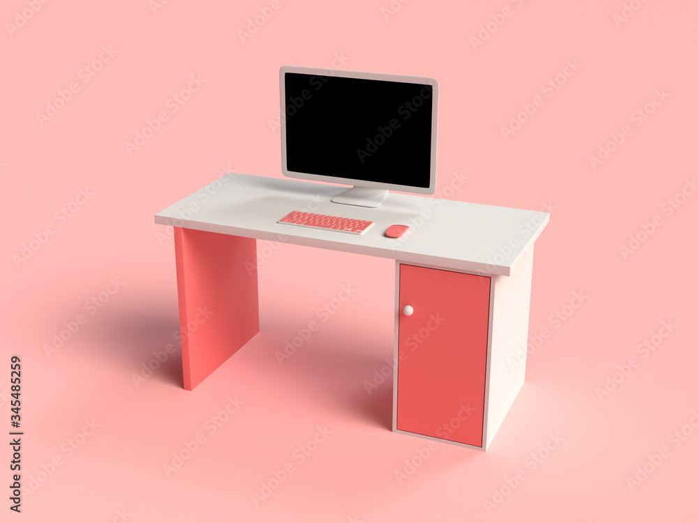Poster pink scene white table computer 3d rendering cartoon style