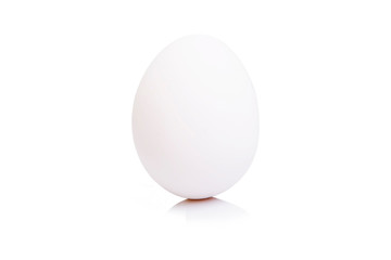 White egg on an isolated white background. Close-up. Space for text.