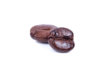 Coffee beans roasted on a white background