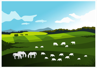 landscape with mountains and trees © maxwarni creative