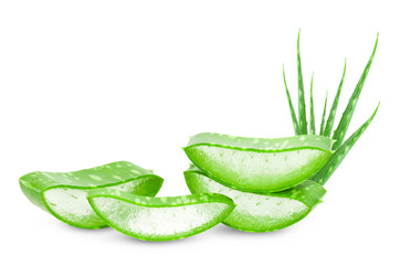 Aloe vera slice on white background.