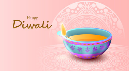 Happy Diwali festival with oil lamp, Diwali celebration greeting card,vector