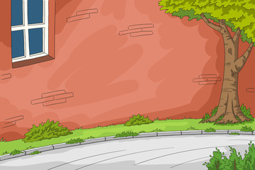 Empty street background with plants. Hand drawn vector illustration with separate layers.