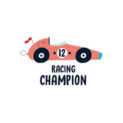 sport car racing champion text line flaş tee illustration art vector