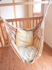 Chair hammock set up indoors