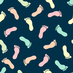 Colorful foot print seamless pattern on white background.