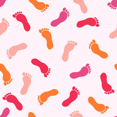 Fototapeta na wymiar Colorful foot print seamless pattern on white background. 