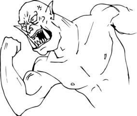 Illustration of an angry, strong orc warrior ready to battle.