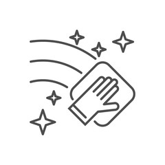 Cleaning related vector thin line icon. Hand with a napkin wipes the surface. Isolated on white background. Editable stroke. Vector illustration.